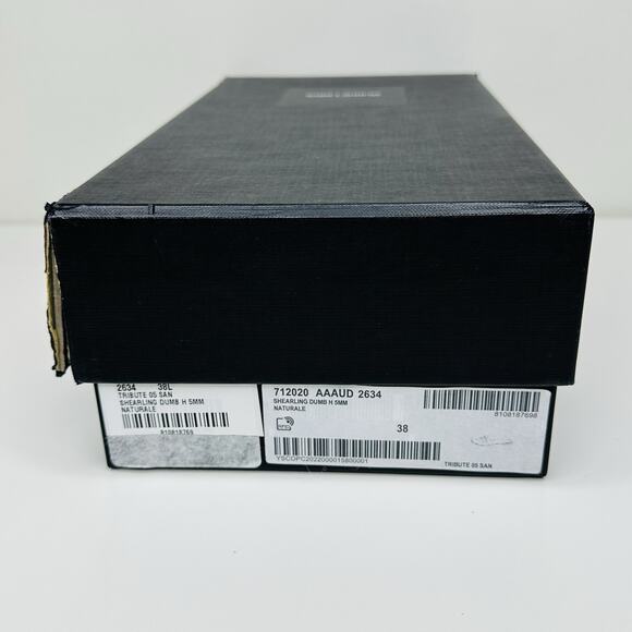 NIB Saint Laurent YSL Tribute EU 38 US 8 Slip On Flat Sandals Beige Shearling - Picture 9 of 10